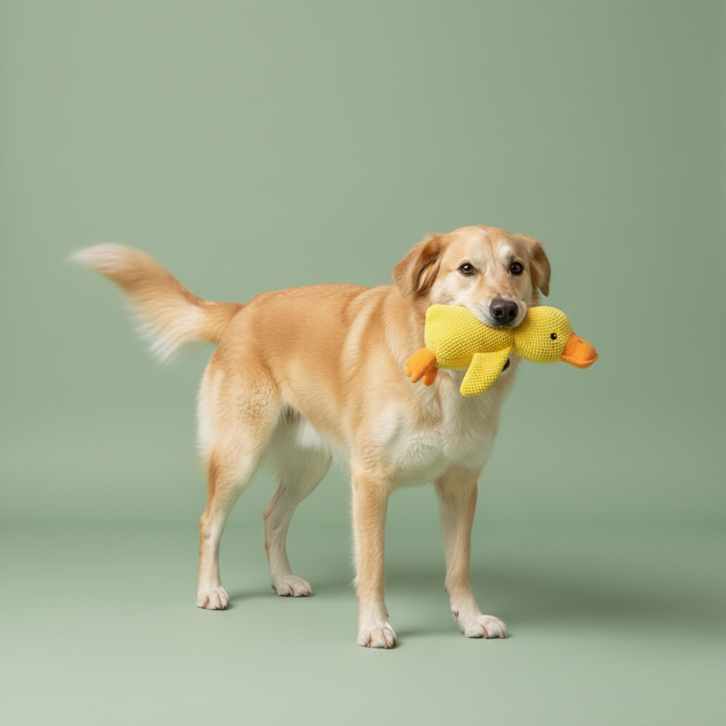 Squeaky Plush Duck Dog Toy – Dog Lifestyle 1