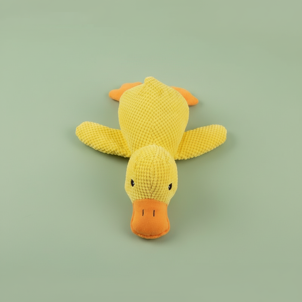 Squeaky Plush Duck Dog Toy – Flat Lay
